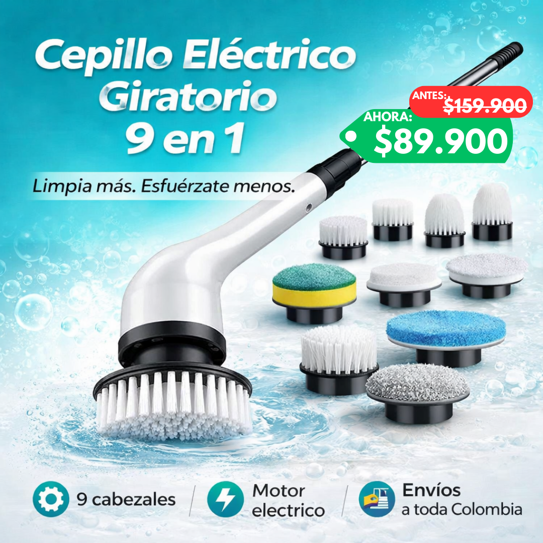 Cepillo Eléctrico Giratorio 9 en 1 – Limpia Más, Esfuerza Menos