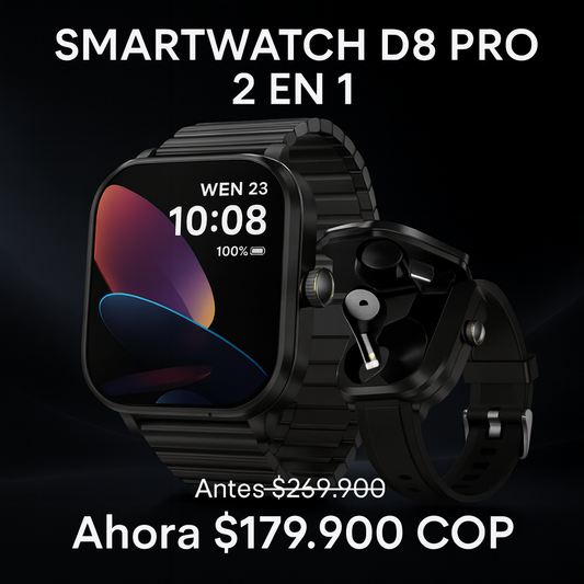 Smartwatch D8 Pro 2 en 1 con Auriculares Bluetooth Incorporados