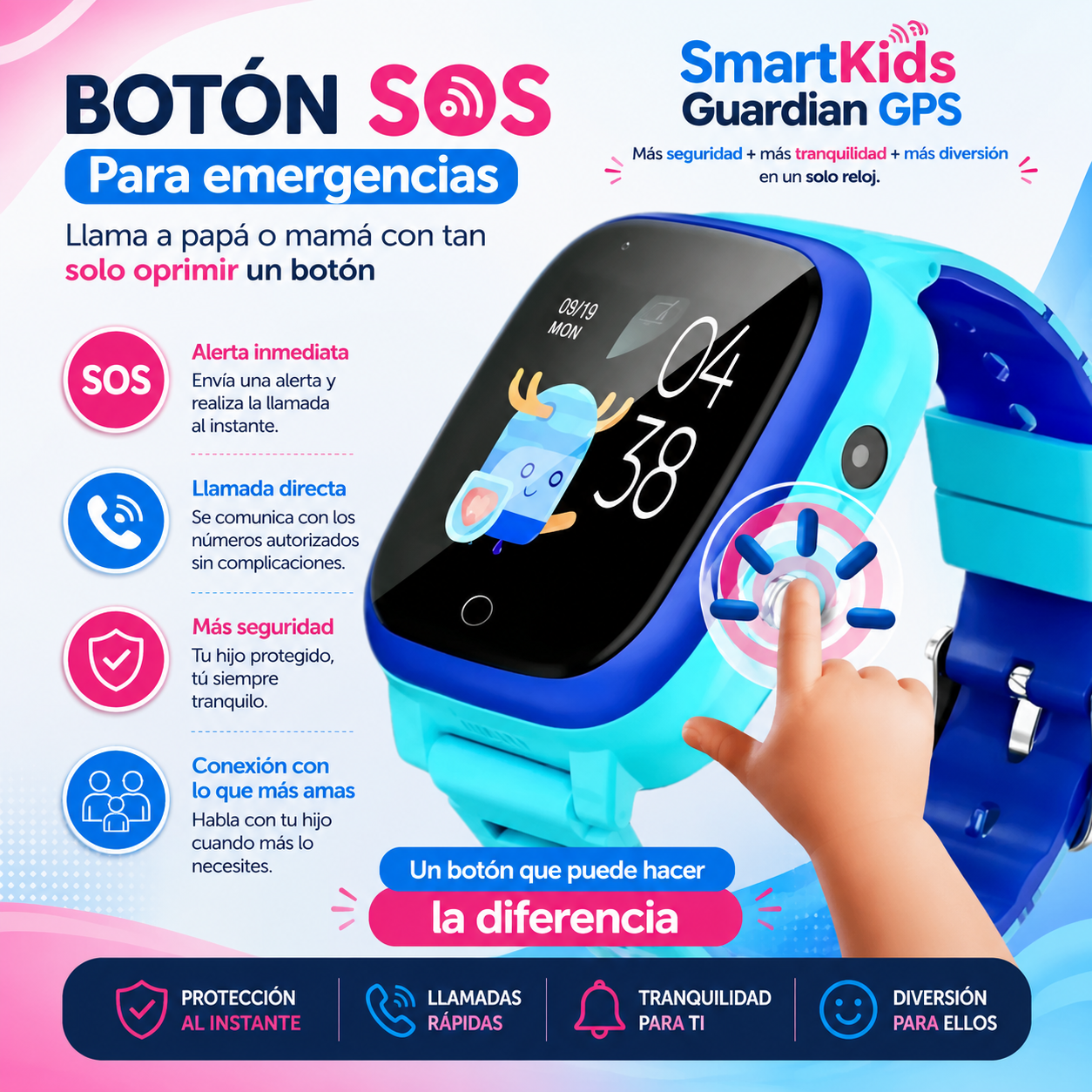 SmartKids Guardian GPS- Más seguridad + más tranquilidad + más diversión en un solo reloj.