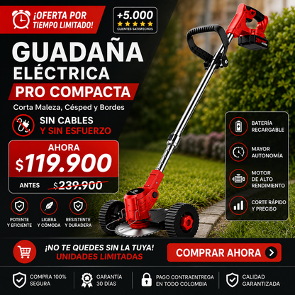 Guadaña Electrica Pro Compacta-  Corta Maleza, Césped y Bordes SIN Cables y SIN Esfuerzo
