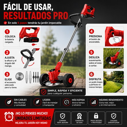 Guadaña Electrica Pro Compacta-  Corta Maleza, Césped y Bordes SIN Cables y SIN Esfuerzo
