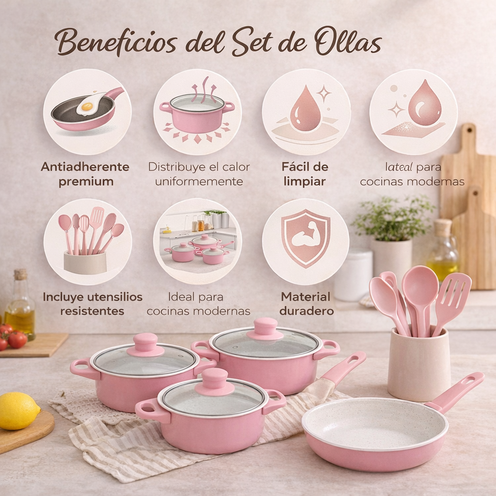 Set Completo de Cocina 13 Piezas – Diseño Premium + Antiadherente 🌸