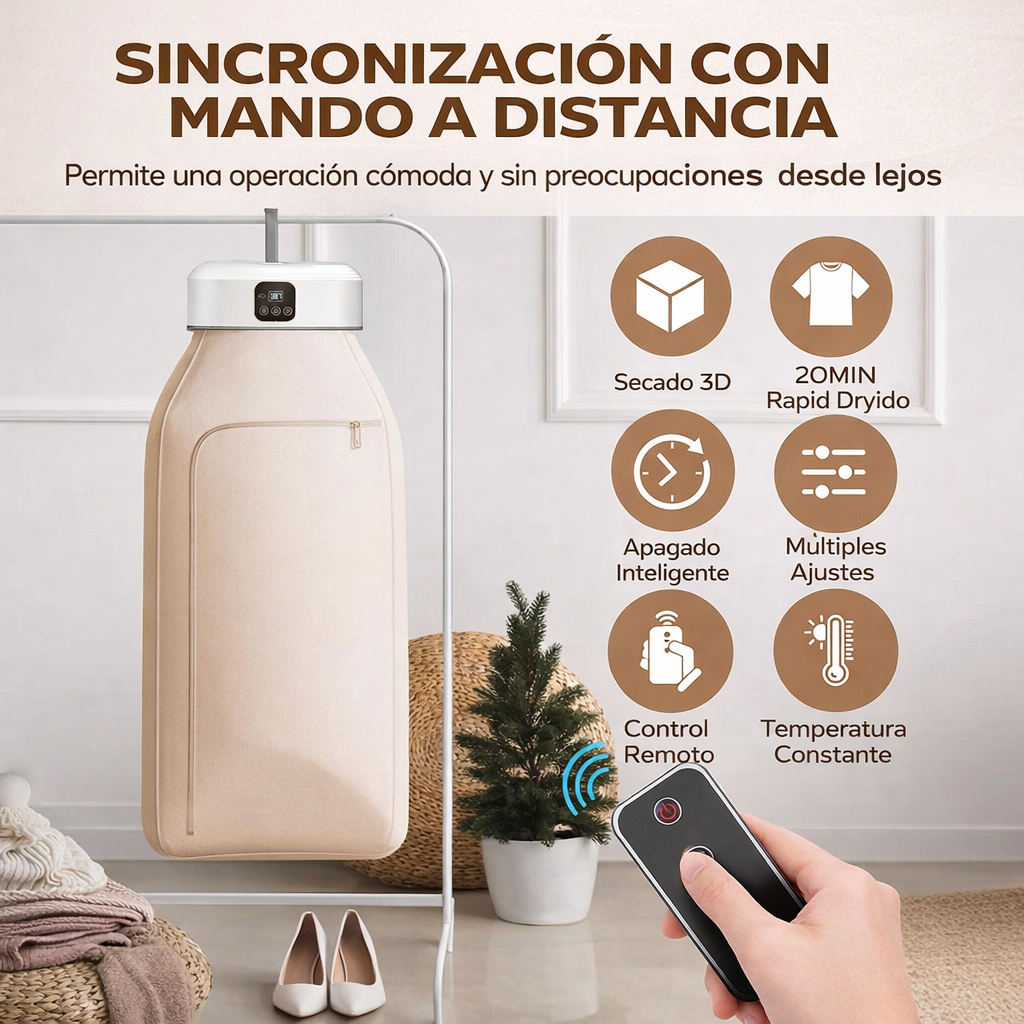 Secadora Pro Portátil 360°: Ropa Seca y Lista en 20 Minutos.