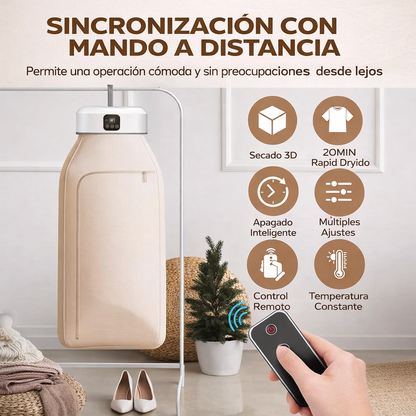 Secadora Pro Portátil 360°: Ropa Seca y Lista en 20 Minutos.