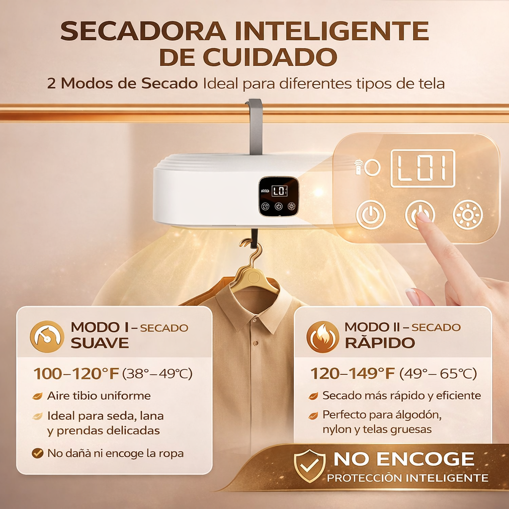 Secadora Pro Portátil 360°: Ropa Seca y Lista en 20 Minutos.