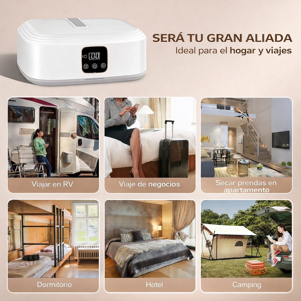 Secadora Pro Portátil 360°: Ropa Seca y Lista en 20 Minutos.