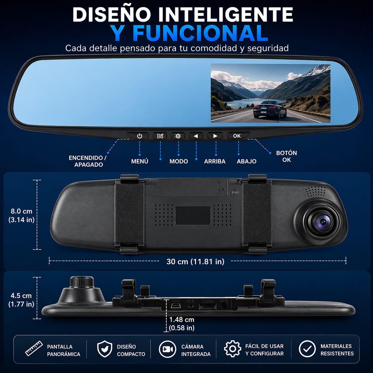 VisionDrive HD- Retrovisor inteligente con cámara HD que graba todo lo que pasa en tu camino para mayor seguridad y tranquilidad