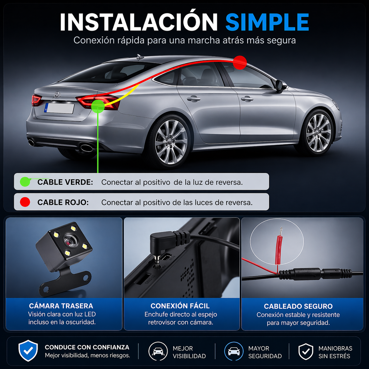 VisionDrive HD- Retrovisor inteligente con cámara HD que graba todo lo que pasa en tu camino para mayor seguridad y tranquilidad