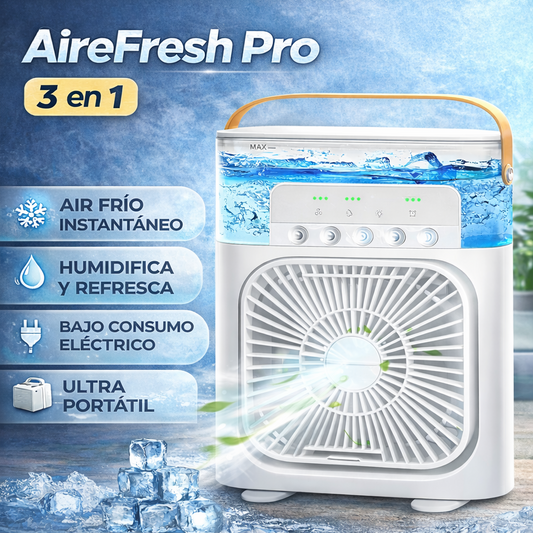 AireFresh Pro – Enfriador Personal 3 en 1,Enfría, Humidifica y Refresca.