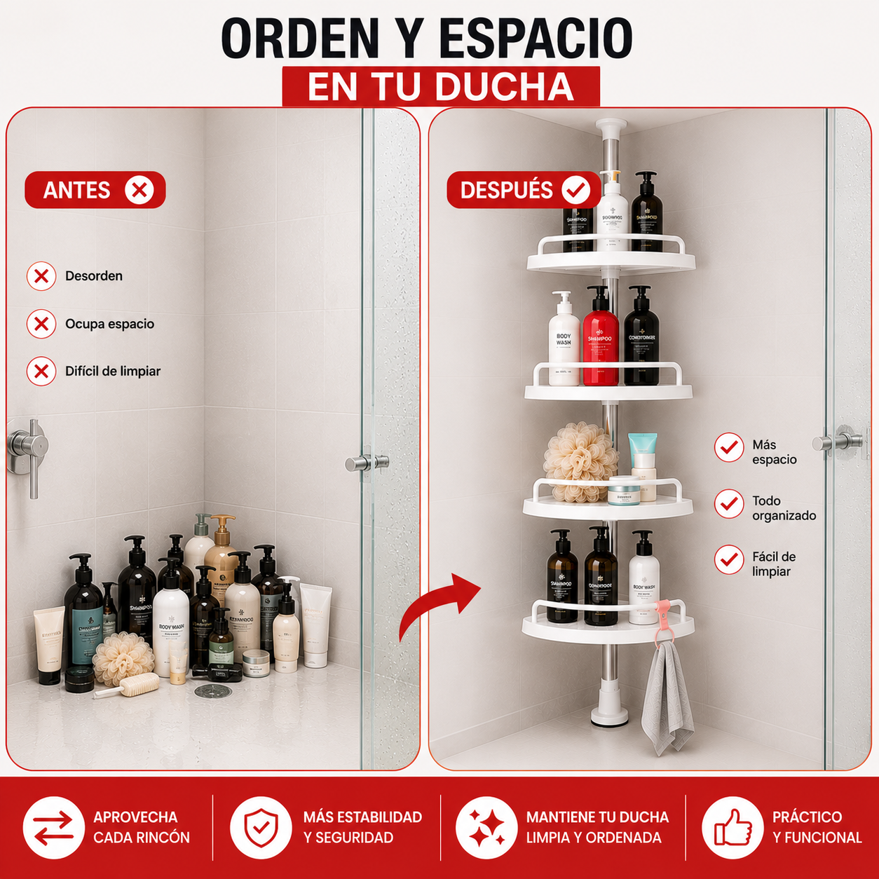 OrdenaDucha Pro- Todo en su Lugar, Sin Quitarle Espacio a tu Ducha