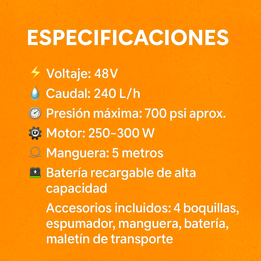 Limpieza profunda en minutos, sin cables ni enredos - HIDROLAVADORA PORTATIL