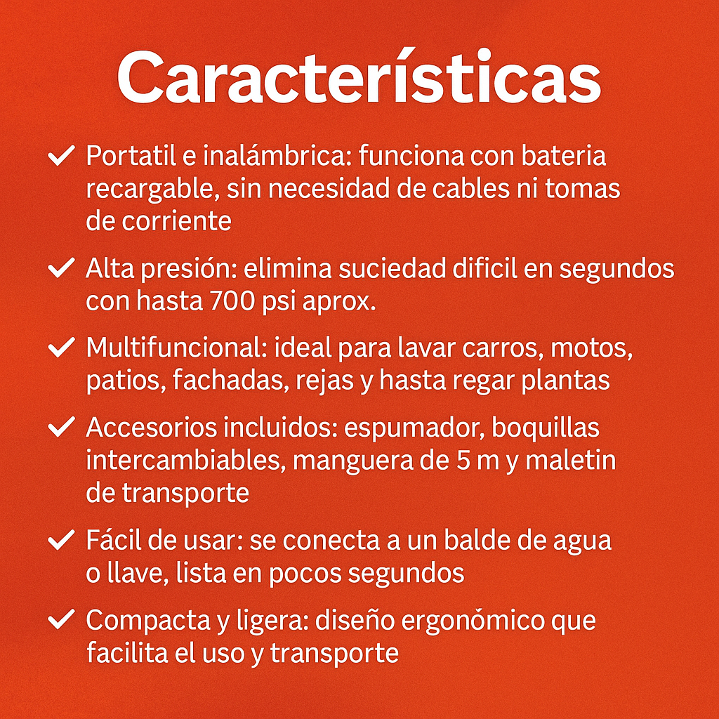 Limpieza profunda en minutos, sin cables ni enredos - HIDROLAVADORA PORTATIL