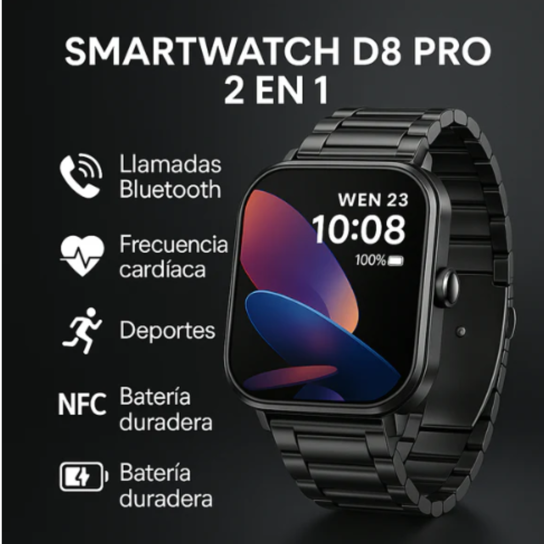 Smartwatch D8 Pro 2 en 1 con Auriculares Bluetooth Incorporados