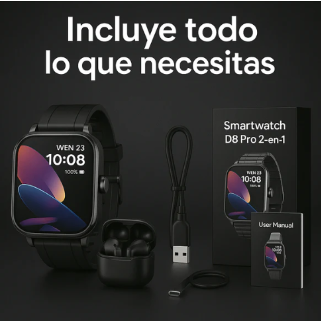 Smartwatch D8 Pro 2 en 1 con Auriculares Bluetooth Incorporados