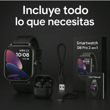 Smartwatch D8 Pro 2 en 1 con Auriculares Bluetooth Incorporados