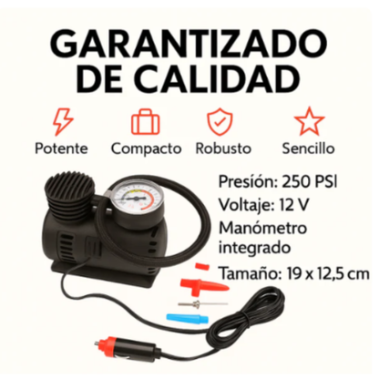 Mini Compresor Portátil 12V 250 PSI – Infla Llantas y Más en Minutos