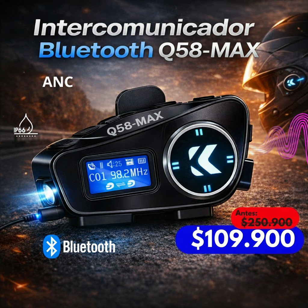 Intercomunicador PRO Kaeler Q58 MAX Touring – 4 en 1 para Motociclista ...