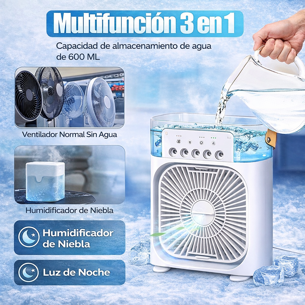 AireFresh Pro – Enfriador Personal 3 en 1,Enfría, Humidifica y Refresca.