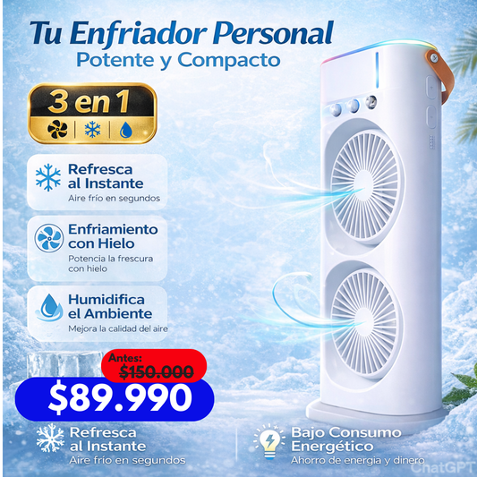 ClimaFresh Pro™ 3 en 1  – Enfriador Personal Inteligente, doble ventilador y Humidificador