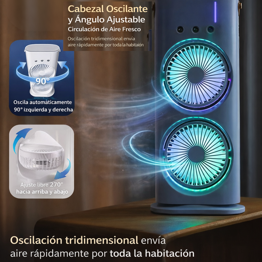 ClimaFresh Pro™ 3 en 1  – Enfriador Personal Inteligente, doble ventilador y Humidificador