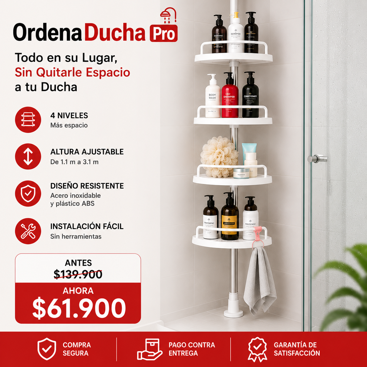 OrdenaDucha Pro- Todo en su Lugar, Sin Quitarle Espacio a tu Ducha