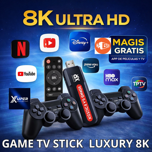 CONSOLA GAME TV STICK 8K + APP XUPER GRATIS -Juegos,TV en vivo , Peliculas. TODO  en un solo Dispositivo